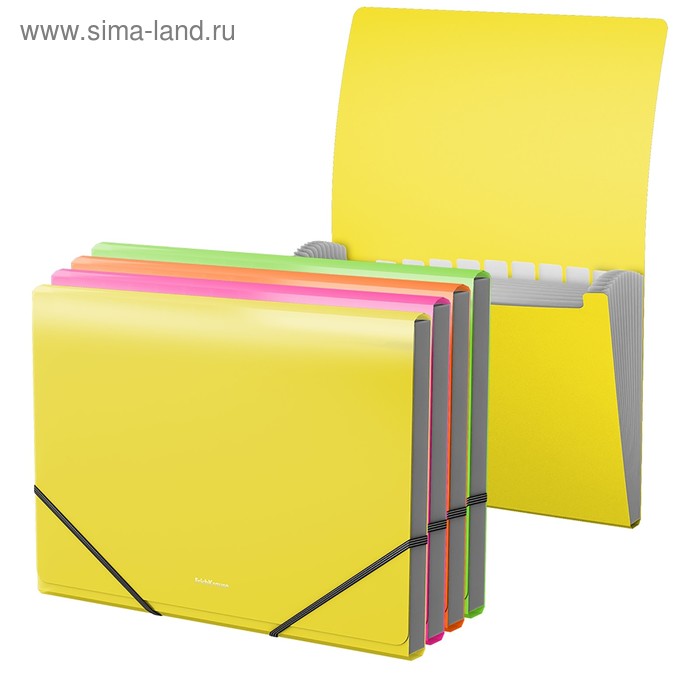 Папка-картотека на резинке, А4, 6 отделов, Erich Krause Glance Neon, корешок 35 мм, толщина пластика 600 мкм, микс - Фото 1