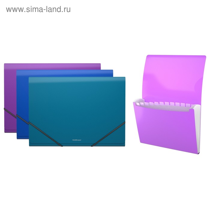 Папка-картотека на резинке А4, 12 отделов, Erich Krause Glance Vivid, корешок 35 мм, толщина пластика 600 мкм, микс - Фото 1