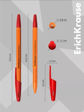 Ручка шариковая ErichKrause R-301 Orange Stick, узел 0.7 мм, чернила красные, длина линии письма 2000 метров, штрихкод на ручке (комплект 50 шт)