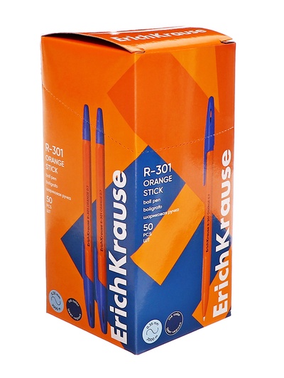 Ручка шариковая ErichKrause R=301 Orange Stick, узел 0.7 мм, синяя