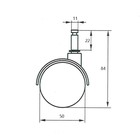 Колесо мебельное, d=50 мм, со штифтом 11x22 мм, c мягким ходом, без тормоза - Фото 2