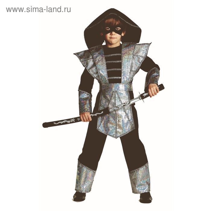 Карнавальный костюм «Ниндзя в серебре», (бархат, парча), размер 32, рост 122 см - Фото 1