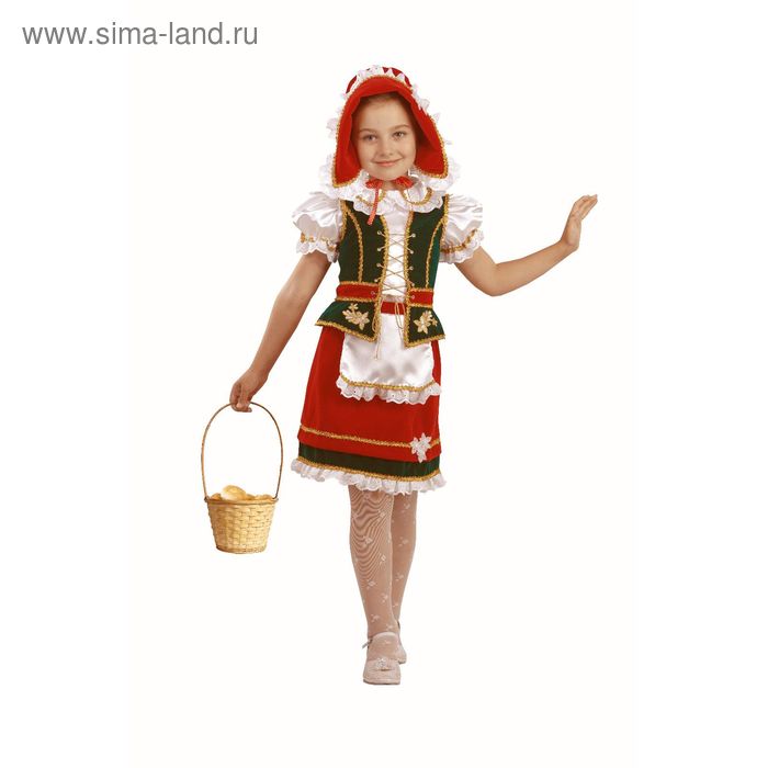 Карнавальный костюм «Красная Шапочка», бархат, размер 32, рост 122 см - Фото 1