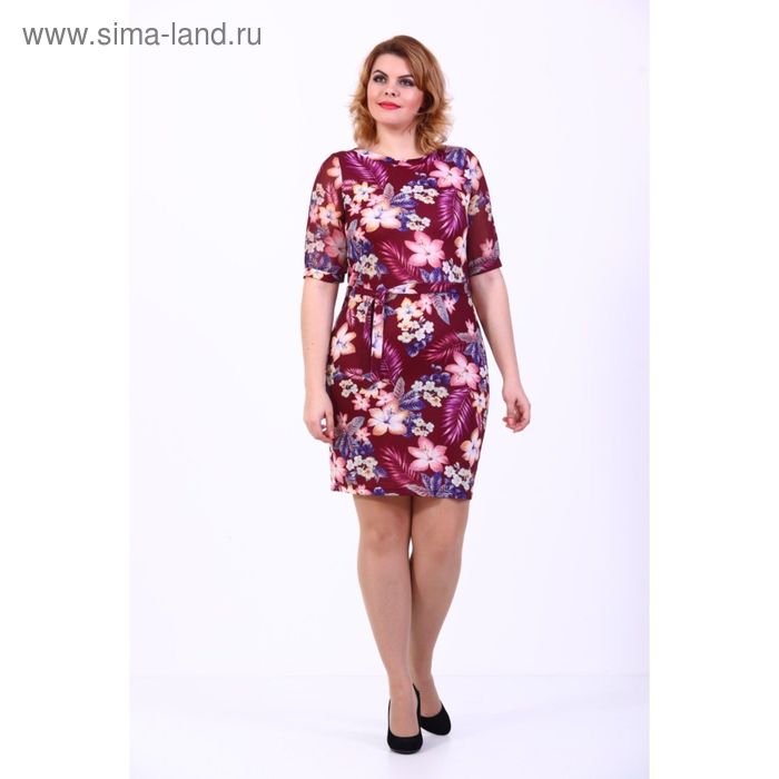 Платье-футляр, размер 44, бордовый принт - Фото 1