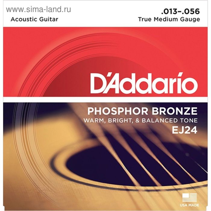 Струны для акустической гитары D'Addario EJ24 Phosphor Bronze, True Medium, 13-56 - Фото 1