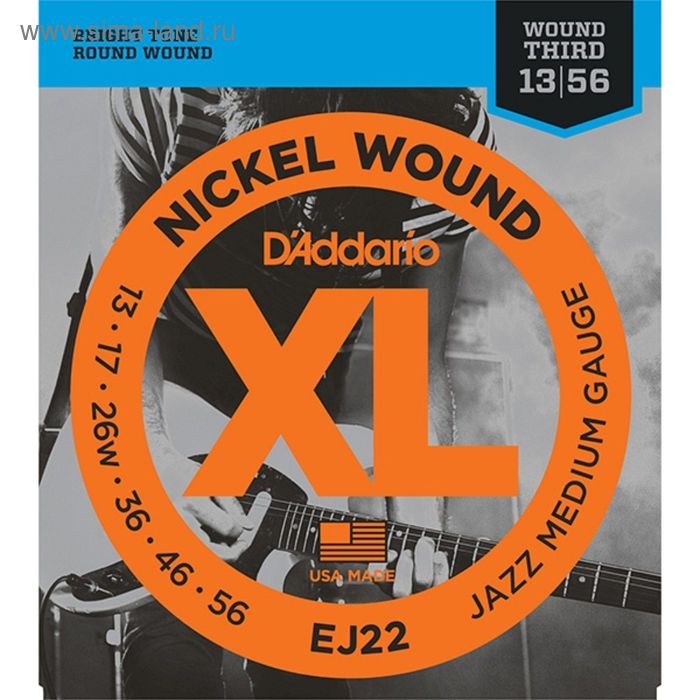 Струны для электрогитары D`Addario EJ22 XL NICKEL WOUND Jazz Medium 13-56 - Фото 1