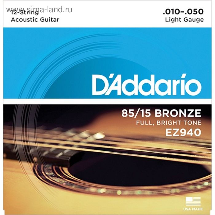 Струны для 12-струнной акустической гитары D`Addario EZ940 AMERICAN BRONZE 85/15 Light 10-50   23044 - Фото 1