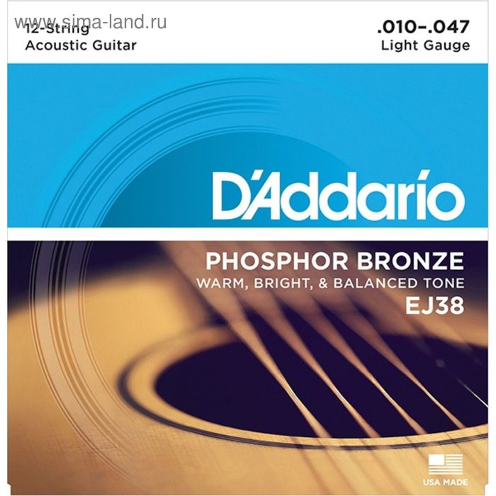 Струны для акустической 12-струнной гитары D'Addario EJ38 Phosphor Bronze, Light, 10-47 - Фото 1