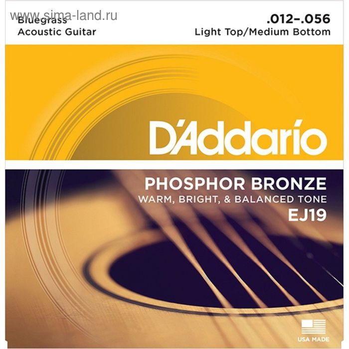 Струны для акустической гитары D'Addario EJ19 Phosphor Bronze, Bluegrass, 12-56 - Фото 1