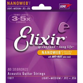 

Струны для акустической гитары Elixir 11077 NANOWEB, Light-Medium, бронза 80/20, 12-56