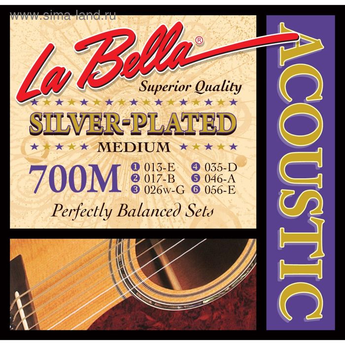 Струны для акустической гитары La Bella 700M Silver-Plated 13-56 - Фото 1