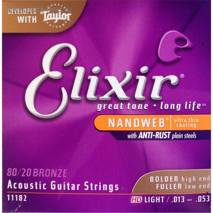 Струны для акустической гитары Elixir 11182 NANOWEB, HD Light, бронза 80/20, 13-53 - Фото 1