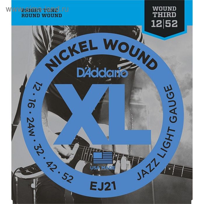 Струны для электрогитары D`Addario EJ21 XL NICKEL WOUND Jazz Light 12-52 - Фото 1