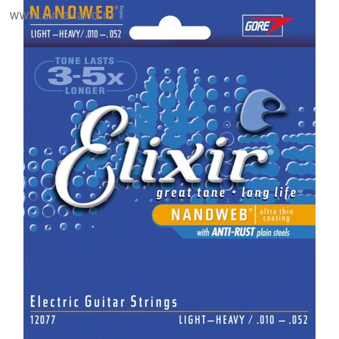 Струны для электрогитары Elixir 12077 NANOWEB, Light, 10-52 - Фото 1