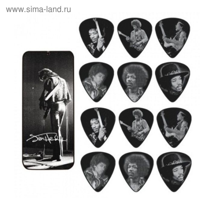 Медиаторы Dunlop JH-PT06M Jimi Hendrix Silver Portrait  12шт, средние, в коробочке, - Фото 1