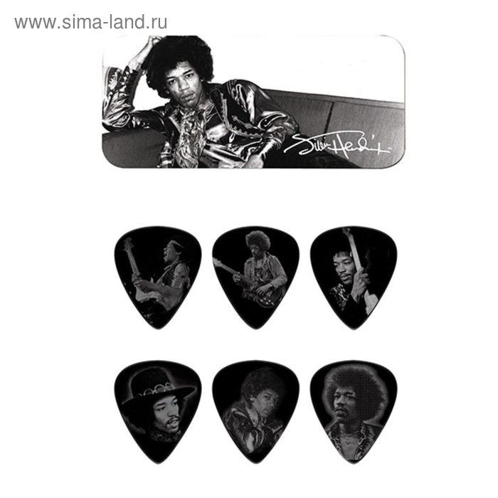 Медиаторы Dunlop JH-PT05H Jimi Hendrix Silver Portrait  12шт, толстые, в коробочке, - Фото 1