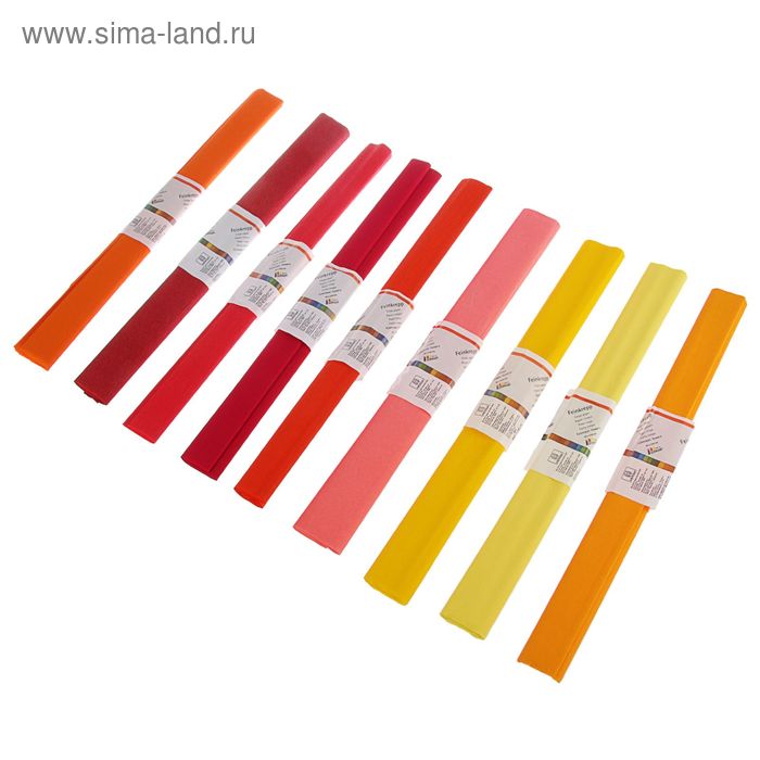 Набор бумаги крепированной 50x250см, 32 г/м², 20 штук, 10 цветов, спектр красно-оранжевый, растяжение 55% - Фото 1