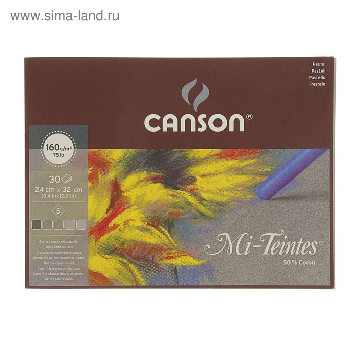 Альбом для пастели С4, 240 x 320 мм, 30 листов на склейке Canson Mi-Teintes 5, 160 г/м², серые тона - Фото 1