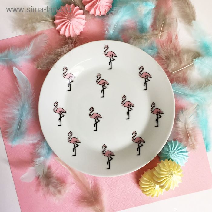 Тарелка 20 см "Розовый фламинго", с бортами - Фото 1