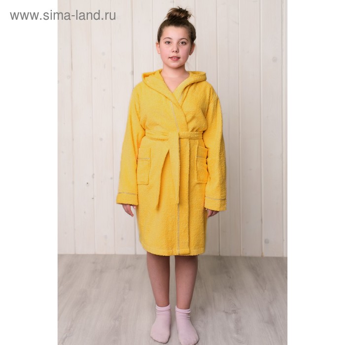 Халат для девочки с капюшоном, цвет жёлтый, рост 98, махра - Фото 1