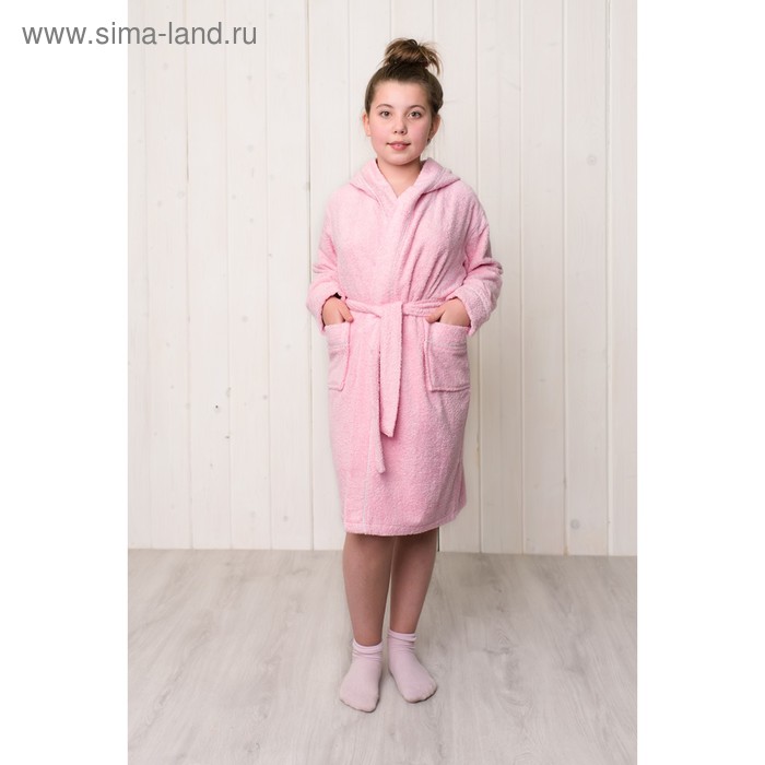 Халат для девочки с капюшоном, рост 92 см, розовый, махра - Фото 1