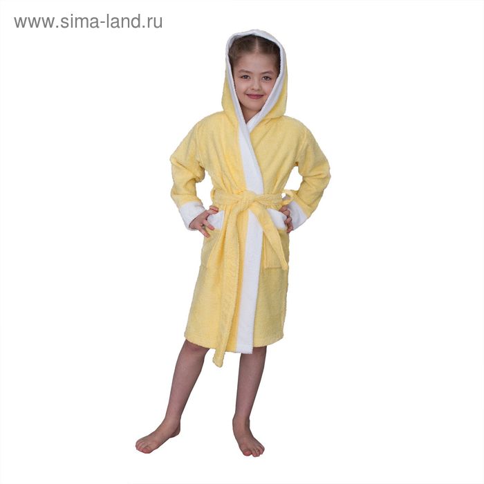Халат махровый для девочки капюшон + комби/белый, цвет желтый, рост 92 - Фото 1