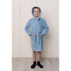 Халат для мальчика с капюшоном, рост 116 см, голубой, махра