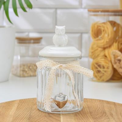 Банка стеклянная для сыпучих продуктов «Совушка», 300 мл, 8×14 см