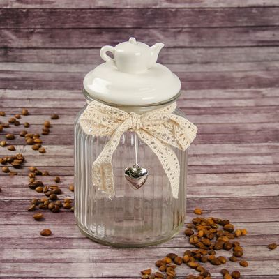 Банка стеклянная для сыпучих продуктов «Чайные беседы», 1 л, 11×21 см