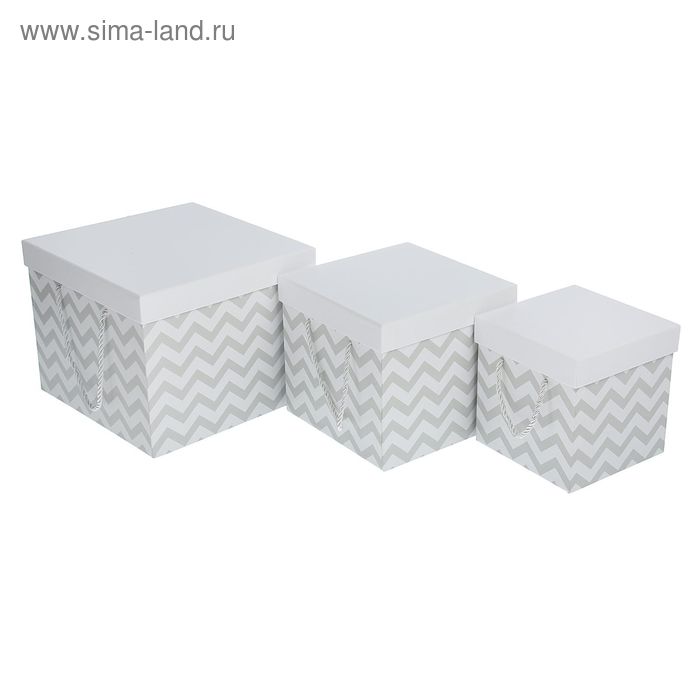 Набор коробок 3 в 1 "Зигзаг", цвет серый, 25 х 25 х 20 - 16 х 16 х 16 см - Фото 1