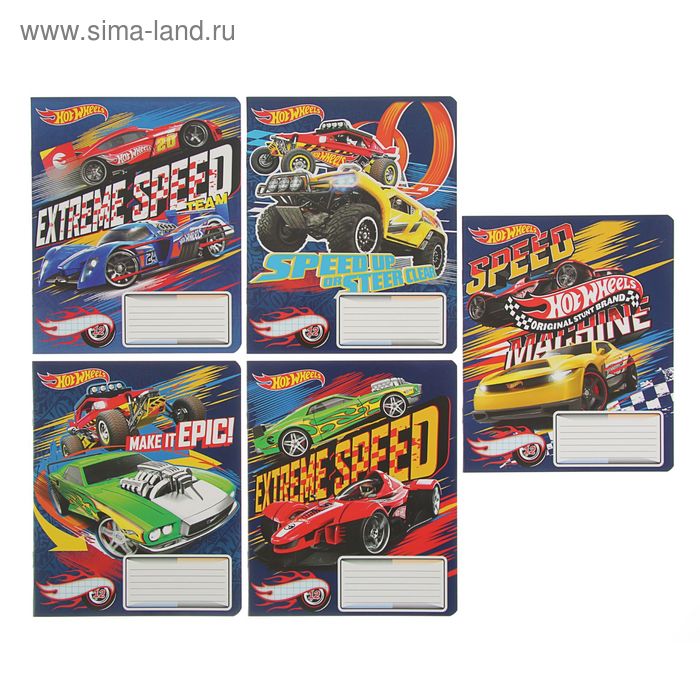 Тетрадь 12 листов клетка Hot Wheels, обложка мелованный картон, ВД-лак, МИКС - Фото 1