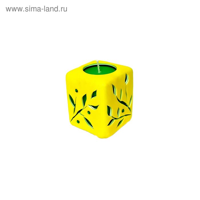 Свеча "Ручная работа" Куб резной 65*55*55 желто-зеленый - Фото 1