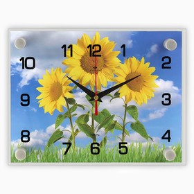 Часы настенные, серия: Цветы, "Три подсолнуха", 20х26 см, микс