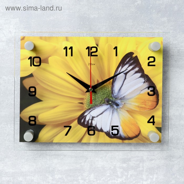 Часы настенные: Цветы, "Бабочка на цветке", бесшумные, 20 х 26 см - Фото 1