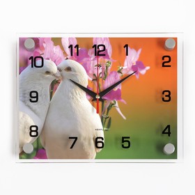 Часы-картина настенные, серия: Животный мир, "Белые голуби", плавный ход, 20 х 26 см