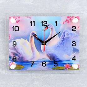 Часы-картина настенные, серия: Животный мир, "Пара лебедей", плавный ход, 20 х 26 см