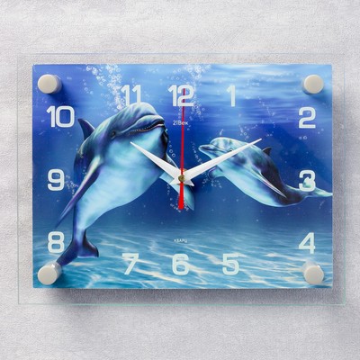Часы настенные: Море, "Дельфины", бесшумные, 20 х 26 см