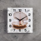 Часы-картина настенные, серия: Море, "Жемчужина в ракушке", 25х25  см - фото 4226848