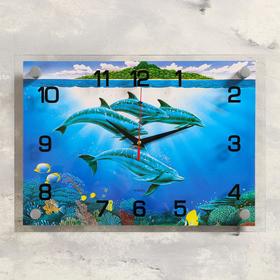 Часы-картина настенные, серия: Море, "Дельфины", 25х35 см