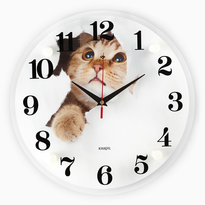 Часы настенные, интерьерные: Животный мир, "Кот", d-30 см, бесшумные