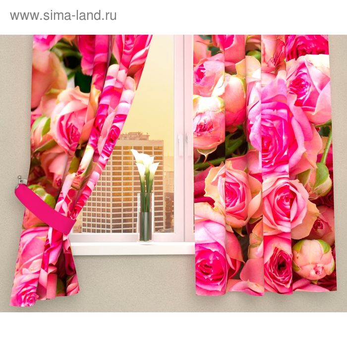 Фотошторы кухонные «Россыпь роз», размер 145х160 см - 2 шт, габардин - Фото 1