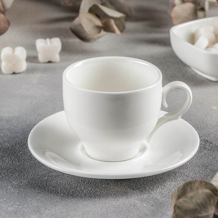 Чайная пара фарфоровая Wilmax, 2 предмета: чашка 170 мл, блюдце, цвет белый