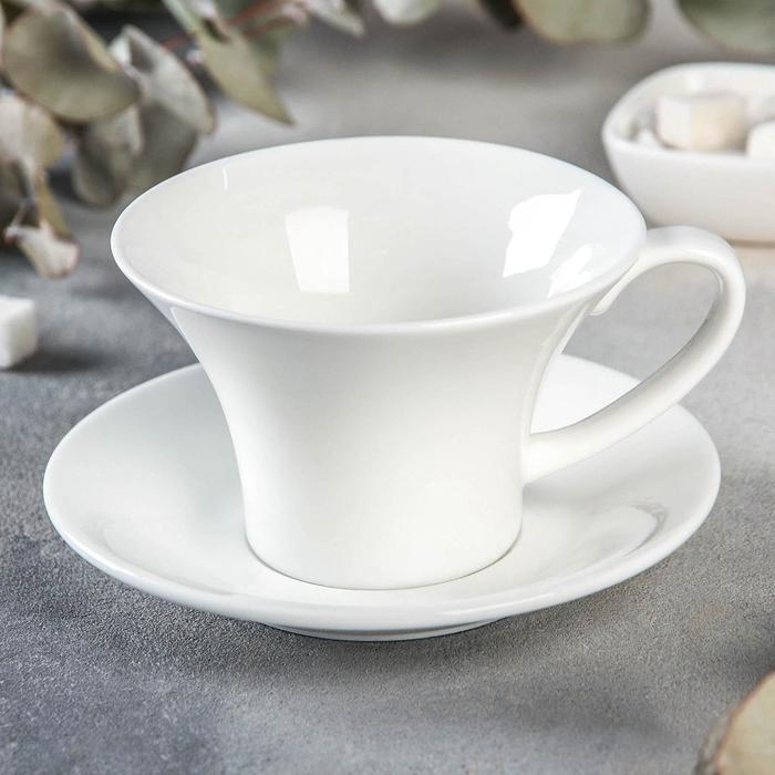 Чайная пара фарфоровая Wilmax, 2 предмета: чашка 400 мл, блюдце d=18,4 см, цвет белый