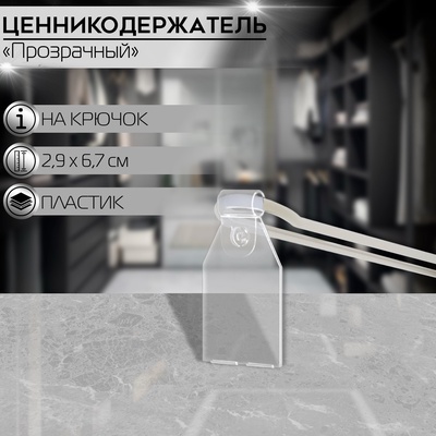 Ценникодержатель на крючок, откидной, 2.9×6.7 см, цвет прозрачный