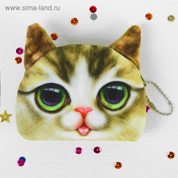 Мягкий кошелёк «Котик», зелёные глазки - Фото 1