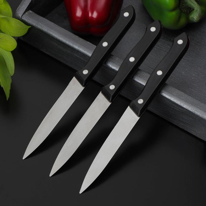 Набор кухонных ножей «Ночь», 3 предмета, лезвие 12 см, цвет чёрный - фото 1884776727