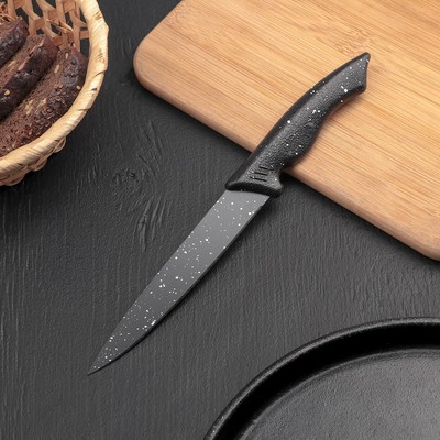 Нож кухонный Доляна «Космос», лезвие 12,5 см, с антиналипающим покрытием, с чехлом, цвет чёрный