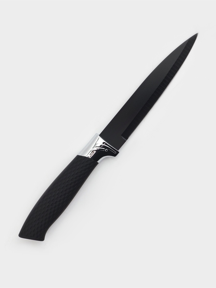 Нож кухонный с антиналипающим покрытием Доляна «Супер-блэк», лезвие 12 см, чёрный - Фото 1