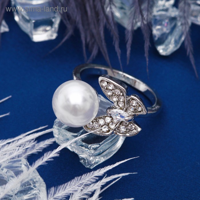 Кольцо "Бабочка" порхающая, размер 16, цвет белый в серебре - Фото 1