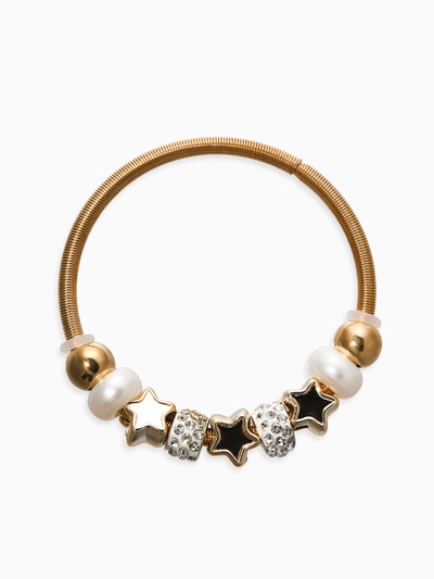 Браслет с шармами «Марджери», жемчуг, звёзды, белый в золоте, d=6.5 см